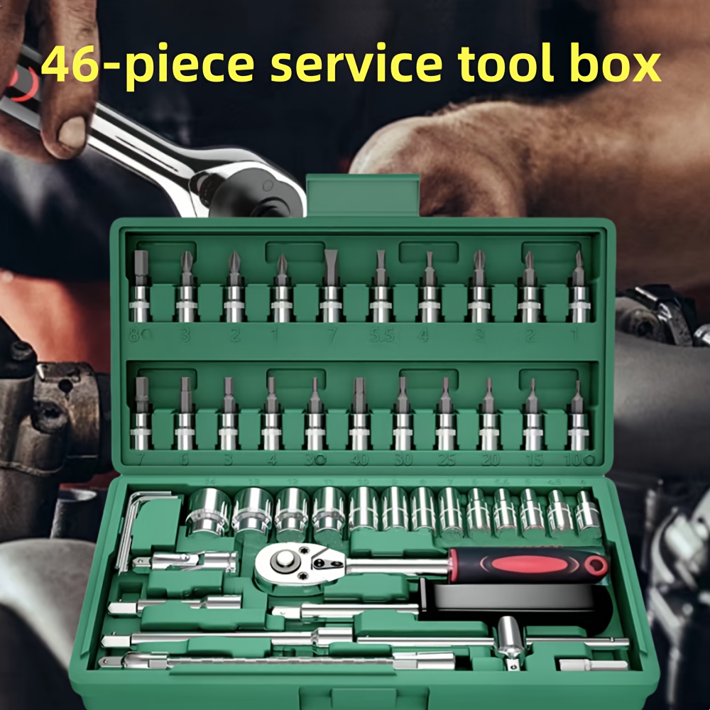 

46pcs Steel Socket Wrench Set With Ratchet, Interchangeable Metal Sleevless Heads & Extension Rods, For Auto, Motorcycle, Bicycle Repair & Home Diy, Includes Storage Case