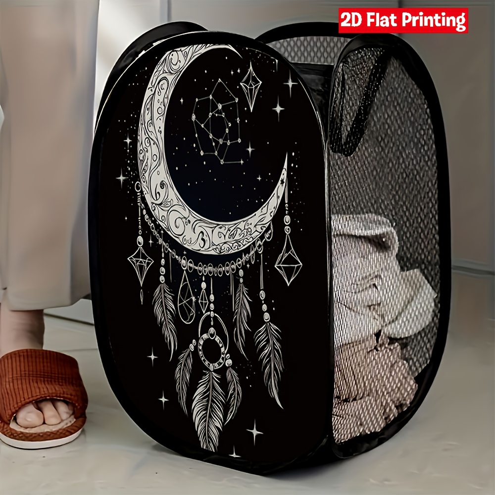 TEMU 1pc Of A Moon Design Mesh Pop-up Laundry Basket, A Stylish Storage Option For Your Bedroom And Living Room
