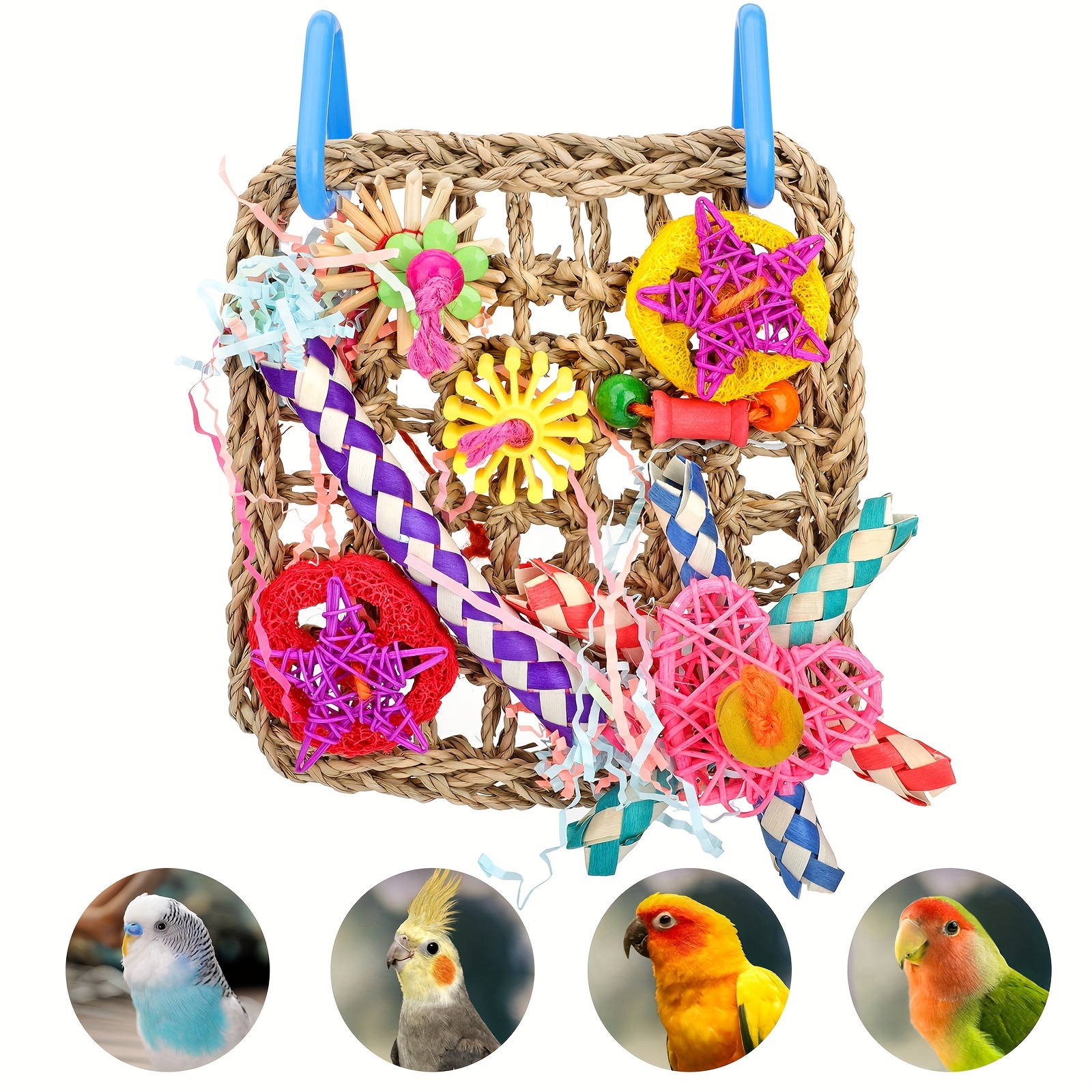 

Bird Toy, Seagrass Woven Climbing Hammock Mat With Chewing Toys, Cage Accessories For Activity And Fun