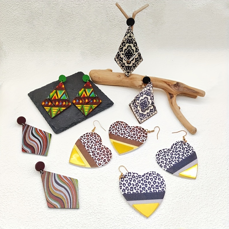 10 retro bohemian ethnic style colorful print wooden earrings fashion personal water drop geometry pendant womens earrings details 13