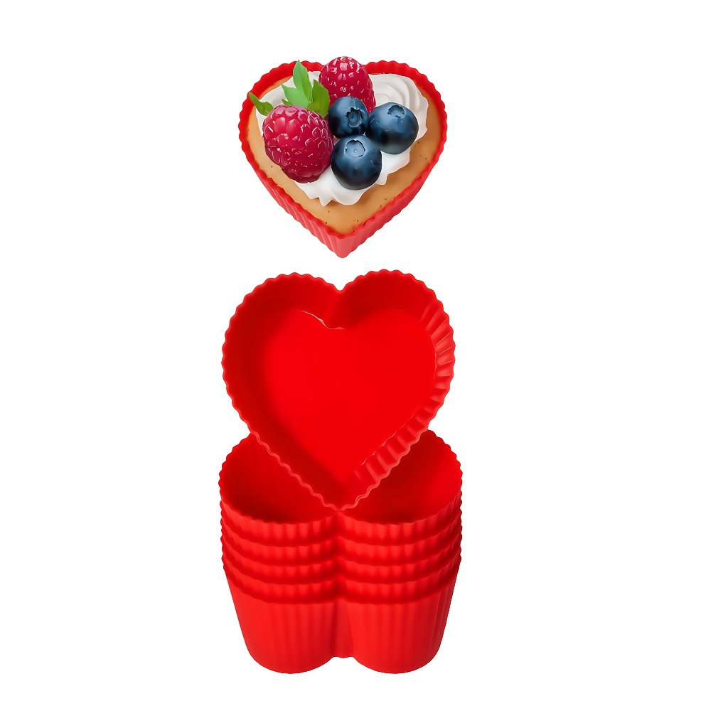 6pcs/12pcs/24pcs Heart-shaped Silicone Cake Cups, Baking Cupcake Liners Silicone - Pastry Muffin Liners Reusable Storage Container, Heart-shaped