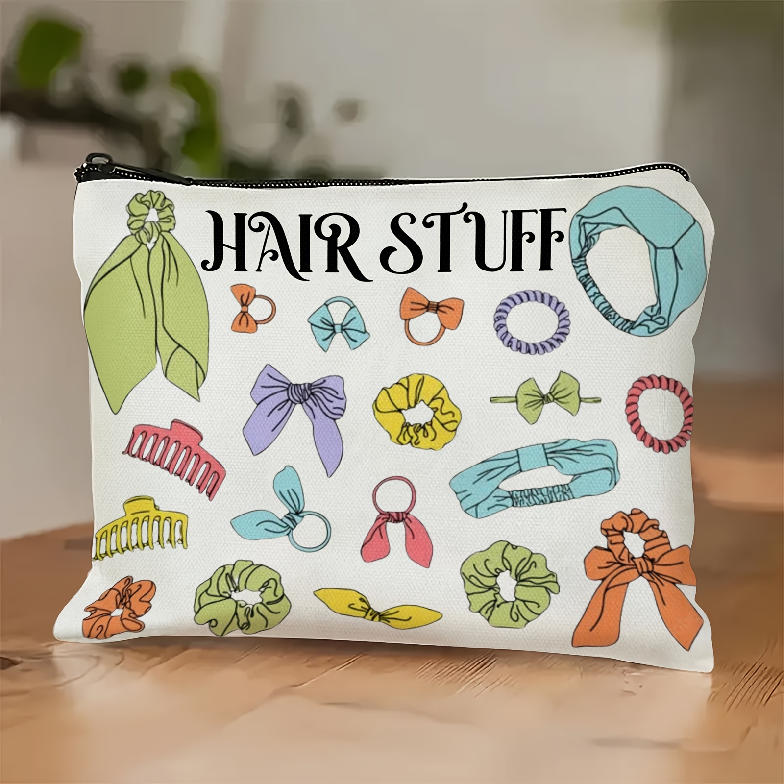 

Stylish Hair Accessory Organizer Bag – "hair Stuff" Design With Scrunchies, Clips & Headbands | Travel & Bridesmaid Gifts | Unscented, White, Unisex , Hair Accessories