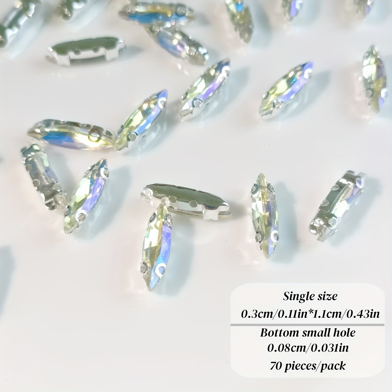TEMU 70 Elongated Moonlight-colored Glass Rhinestones In A Claw Setting With A Silvery Base, A Romantic Theme. Ideal For Projects To Clothing, Bags,
