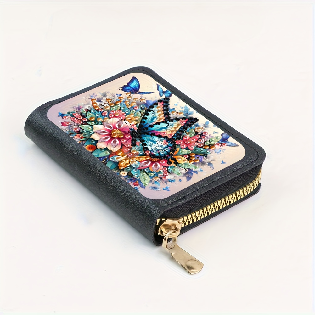 TEMU Peinture Diamant - Un porte-cartes élégant avec des de papillons, de fleurs, de libellules, d'oiseaux et de chiots. Ce kit de peinture mosaïque