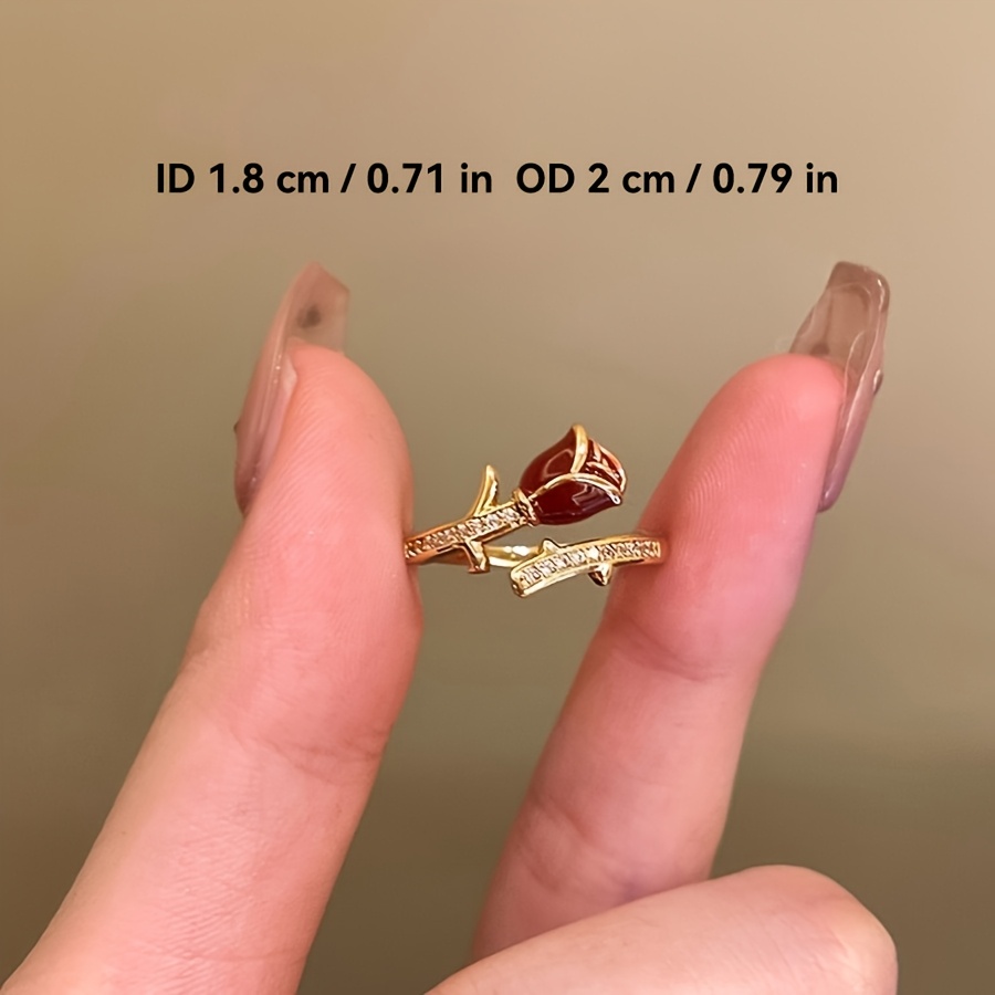 Red Rose Open Ring Adjustable Band October Birthstone Plastic Jewelry