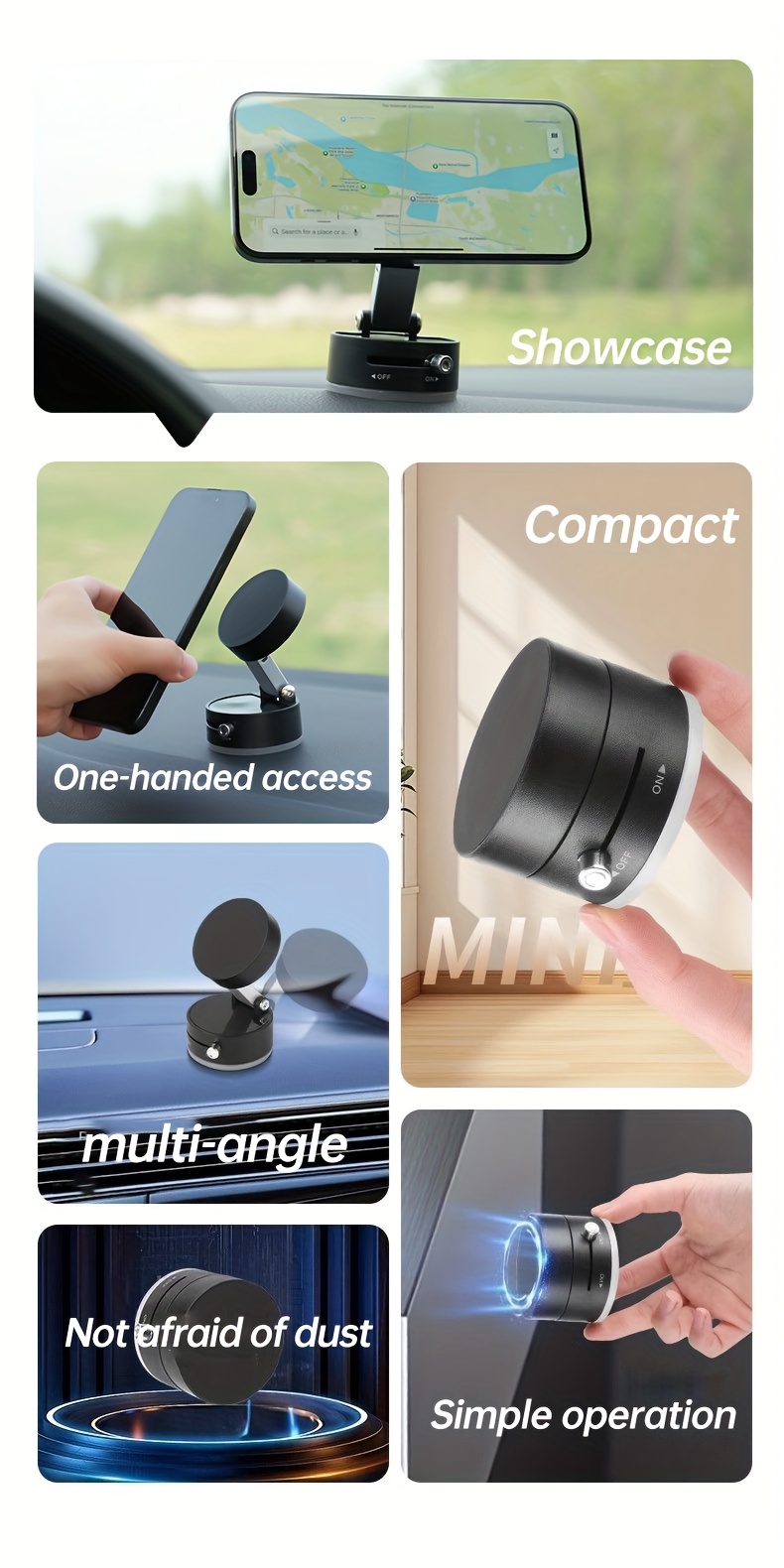 Car Dashboard Phone Holder with Multi Position Magnetic Adjustable Horizontal Installation, Comes with A Pad, Compatible with All Phones, ABS Material, Car Phone Holder | Fashionable Car Accessories | Textured Surface