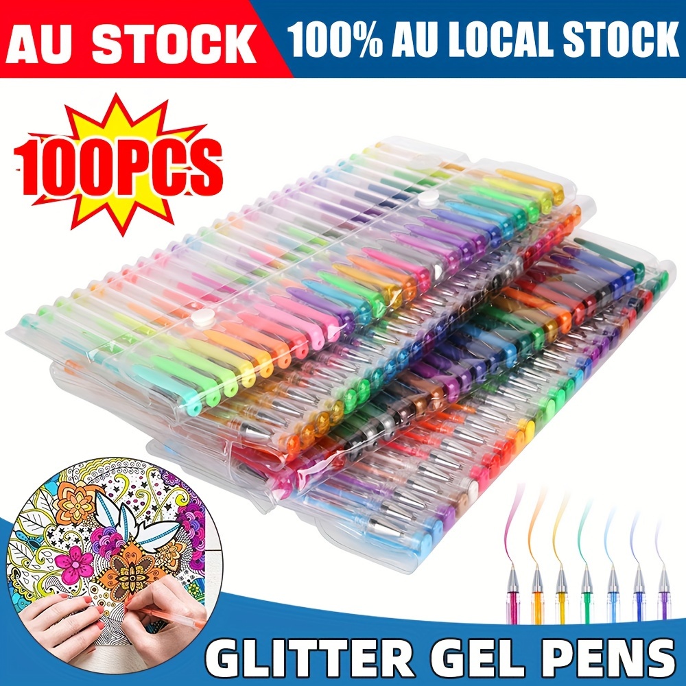 TEMU 100pcs Glitter Gel Pens Set Markers Art Painting Drawing Adult Coloring Books Premium