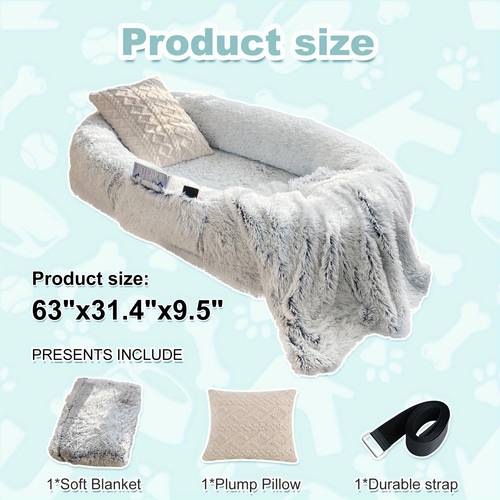 washable orthopedic faux fur napping bed for humans and pets plump pillow blanket strap grey 70 x44 x11 dozing off