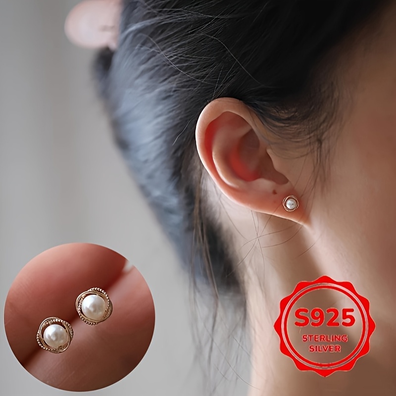 

1 Paire de Boucles d'Oreilles Élégantes en Argent Sterling 925 avec Perle , Design Vintage, Tenue Quotidienne et de Fête, Accessoire de Bijoux Toutes