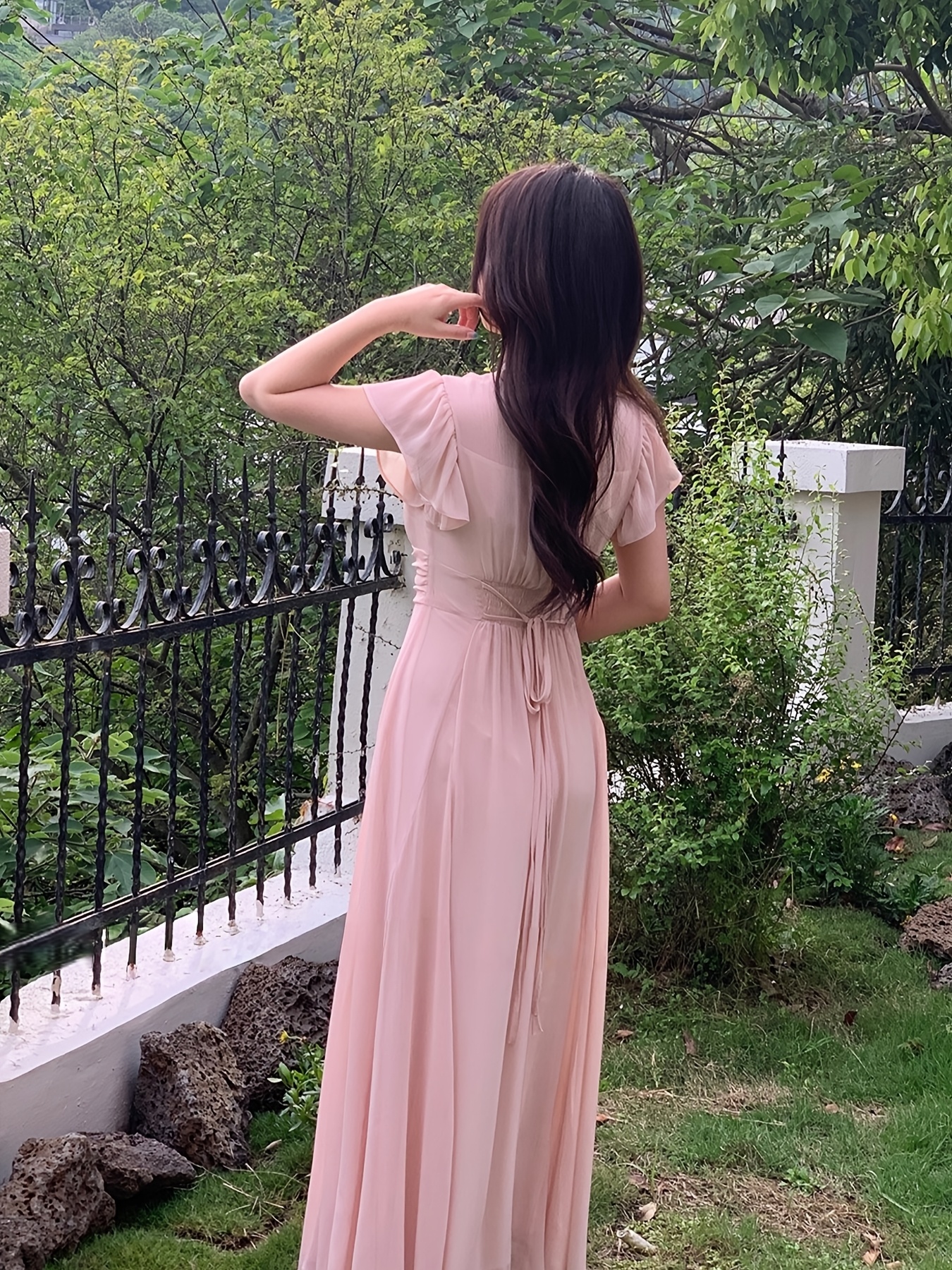 knee length dresses for ladies White Chiffon Maxi Dress | Cap Sleeve, Fully Lined
