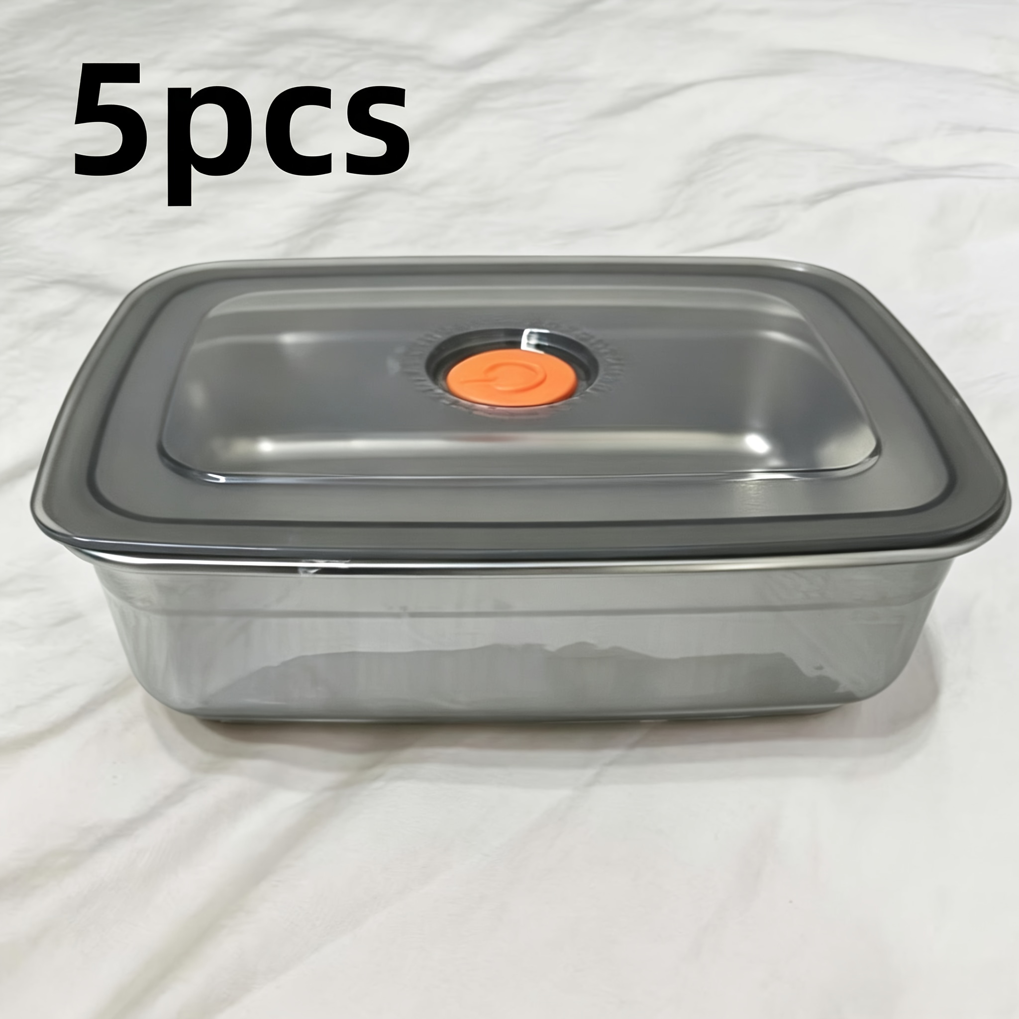 TEMU 5pcs Stainless Steel Food Storage Container Set - Leak-proof Airtight Lid Design, 1000ml Stackable Reusable Bento Box, Rectangular Lunch Box