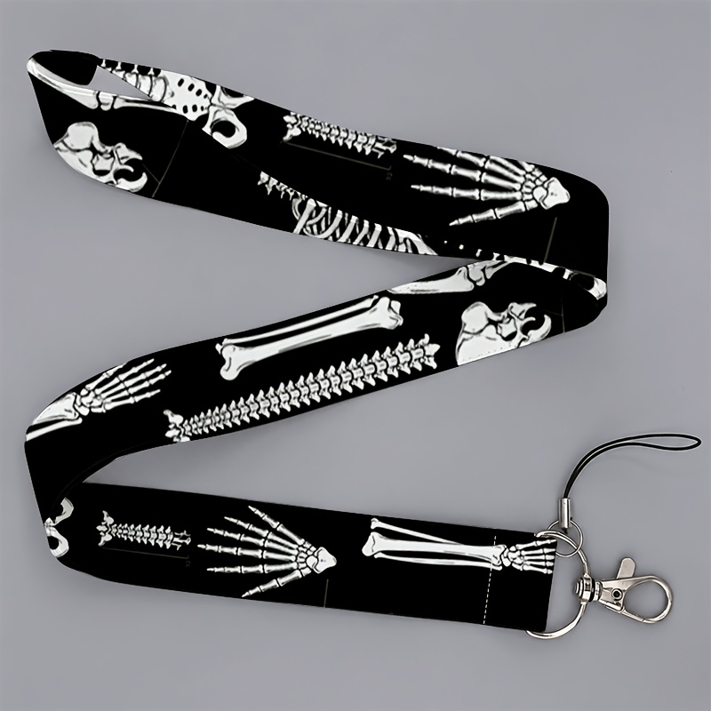 TEMU 2d Suitable For Men And Women Work Or School, Black And White Human Skeleton Pattern Cool Lanyard, Fits Phones And Id Badges, For Trendy Daily