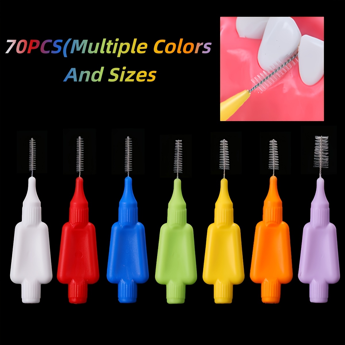 70pcs teardrop shaped interdental brushes assorted colors and sizes portable oral   brushes convenient sealed travel case hygienic and easy to carry
