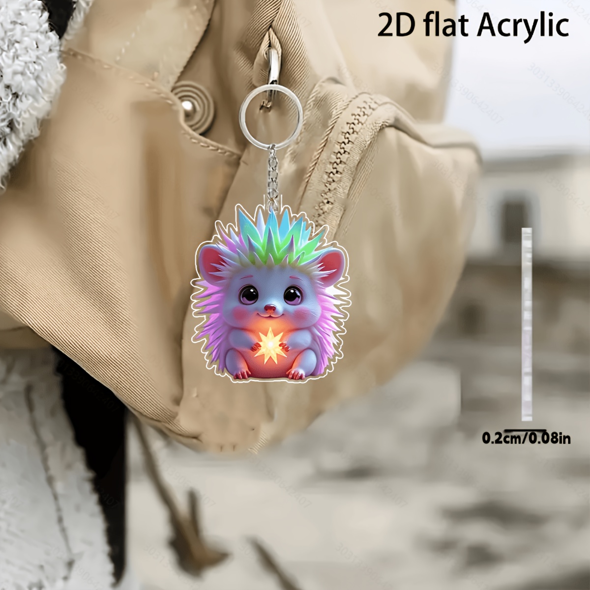 2D Flat Cute Hedgehog Keychain, Glow-In-The-Dark Feature