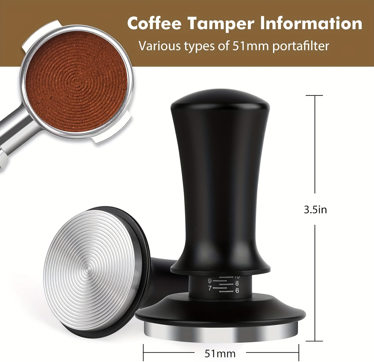 premium barista tools 51mm 2 01in espresso tamper with calibrated spring 30lb stainless   fits threaded bottom   home baristas details 3