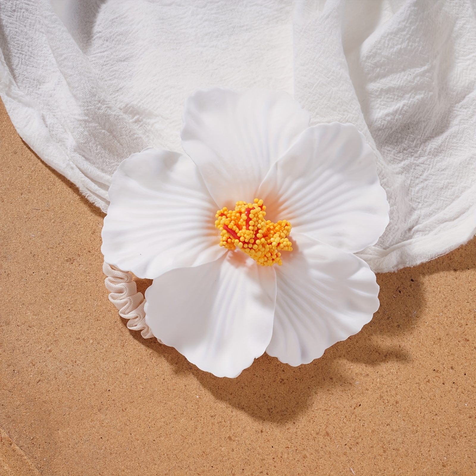 künstliche hibiskusblüten-haarspange, hochwertige stilvolle seiten-spange, böhmisches haar-accessoire für strandurlaub, haargummi
