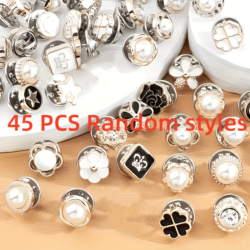TEMU 45/90pcs Random Elegant Invisible Safety Pins - Metallic Mixed Colors With Decorative Floral, Star, And Heart Designs For Shirts, Dresses,