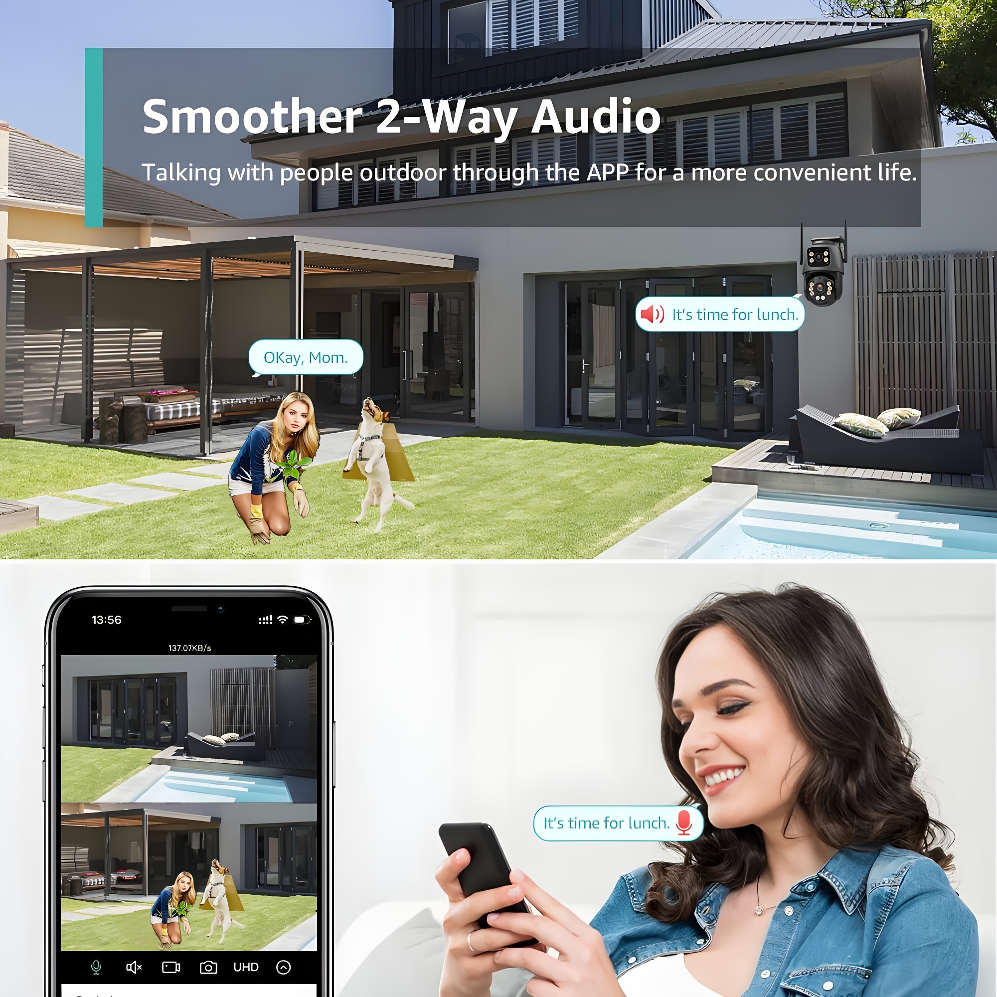 Cámara de seguridad inalámbrica para exteriores de 8MP con lente dual, seguimiento automático, detección humana, visión nocturna a color, grabación 24/7, audio bidireccional, conexión cableada RJ45, almacenamiento en la nube/SD, enchufe europeo, vigilancia exterior, vigilancia moderna