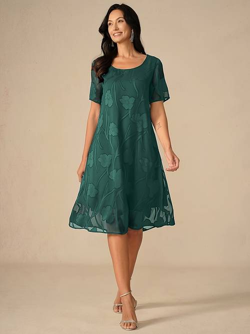 dames chiffon jurk, elegante casual losse bloemen korte mouw ronde hals jurk