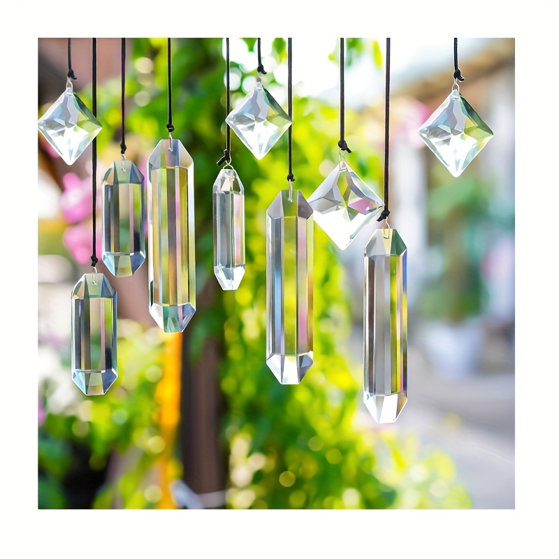 Image of 10pcs/set Of Beautiful Transparent Clear Crystal Prism Sun Catchers Hanging Decorations, Sun Catchers, Used For Window, Balcony, Kitchen, Garden Decoration, Christmas Decoration