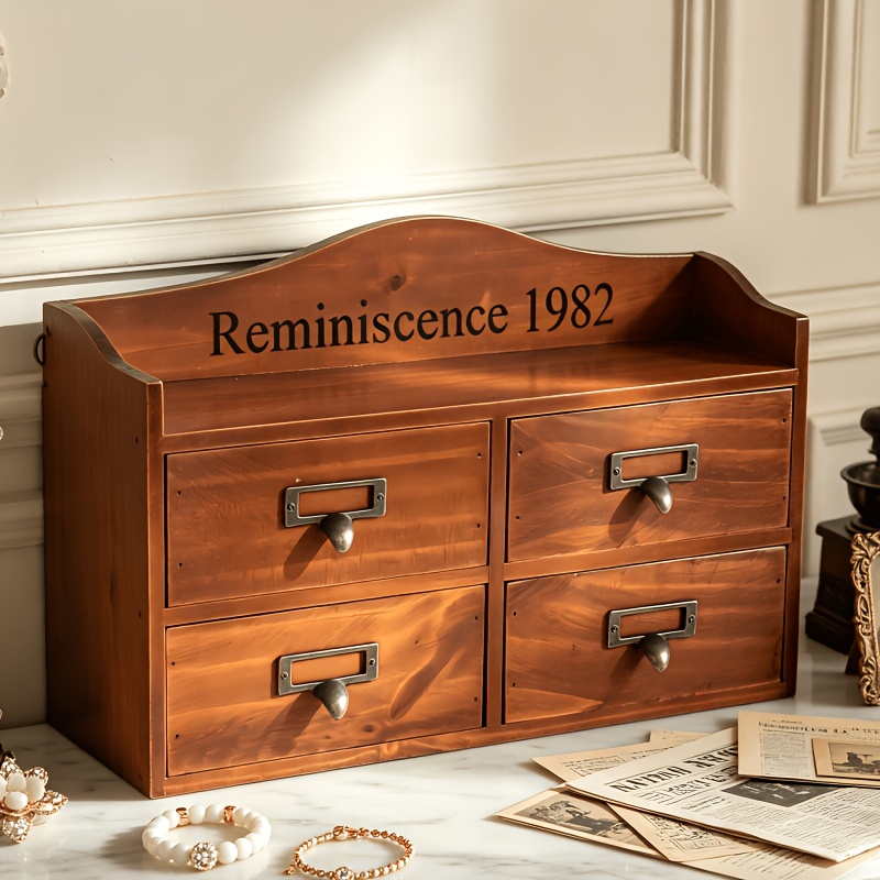 Vintage Wooden Four-Drawer Storage Cabinet for Jewelry & Cosmetics