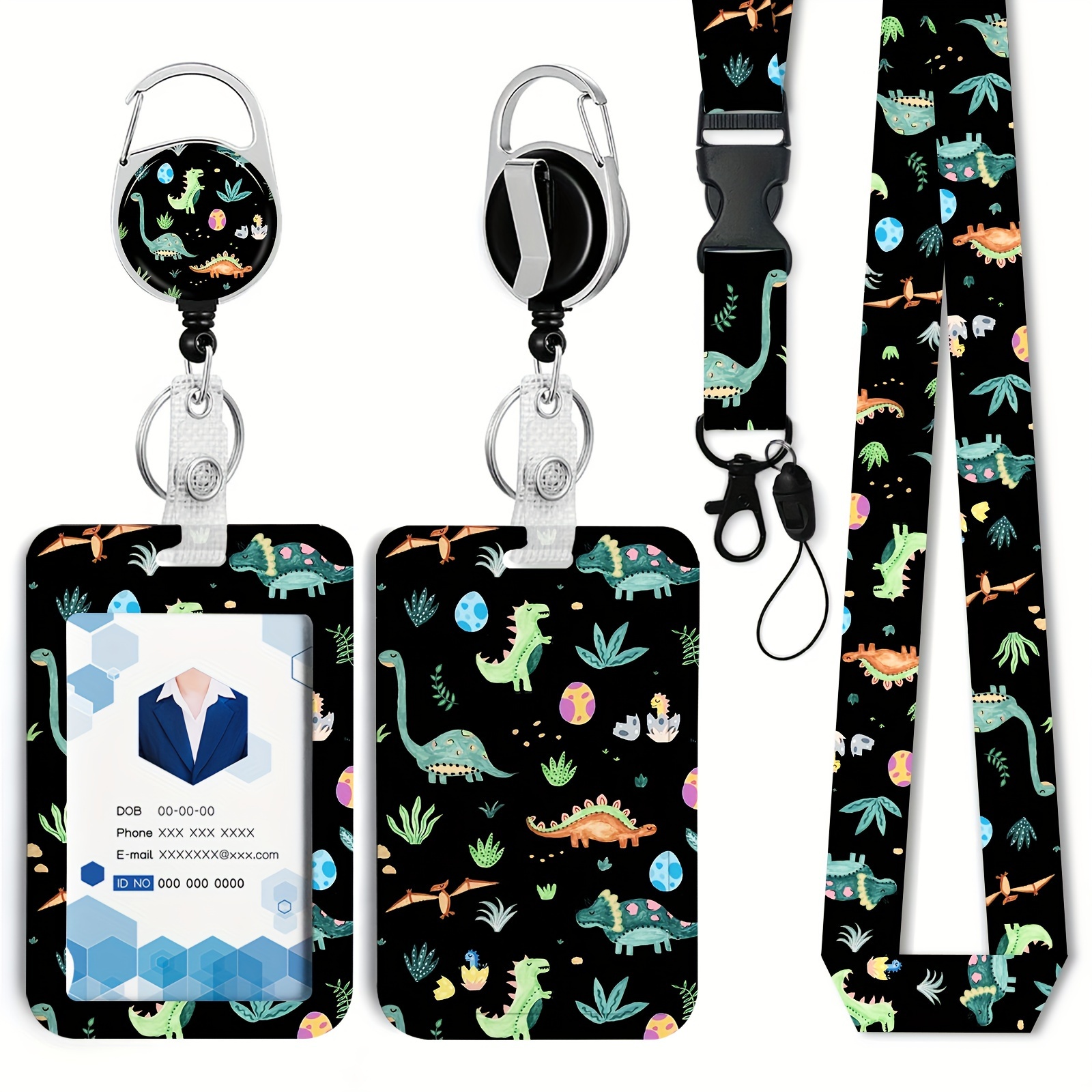 Cute Dinosaur Badge Holder with Retractable Reel and Breakaway Lanyard, Badge Clips Retractable Heavy Duty Badge Reel, Keychain, ID Holder with