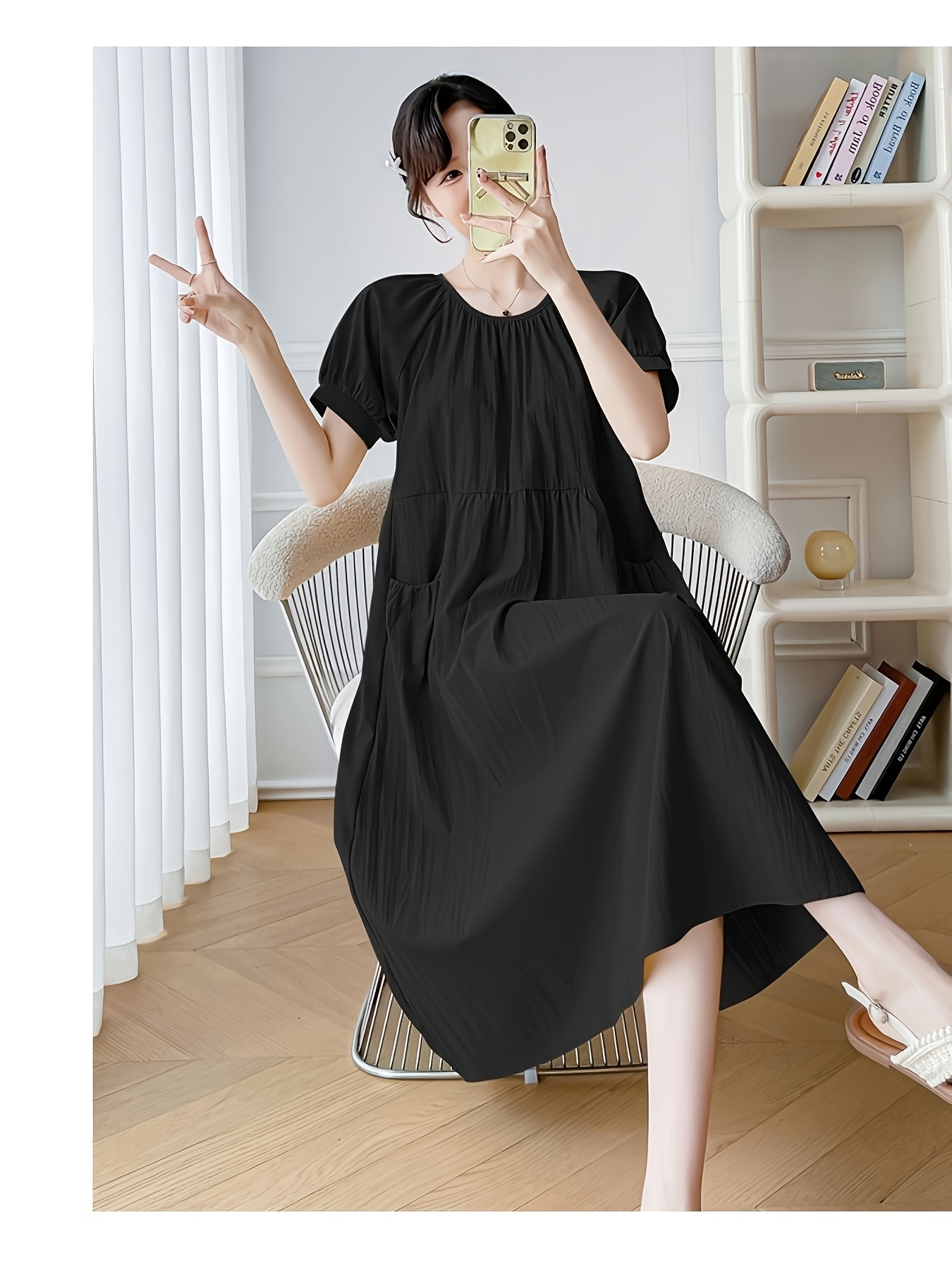 maternity dress summer elegant loose fit midi dress pockets - Temu Malaysia