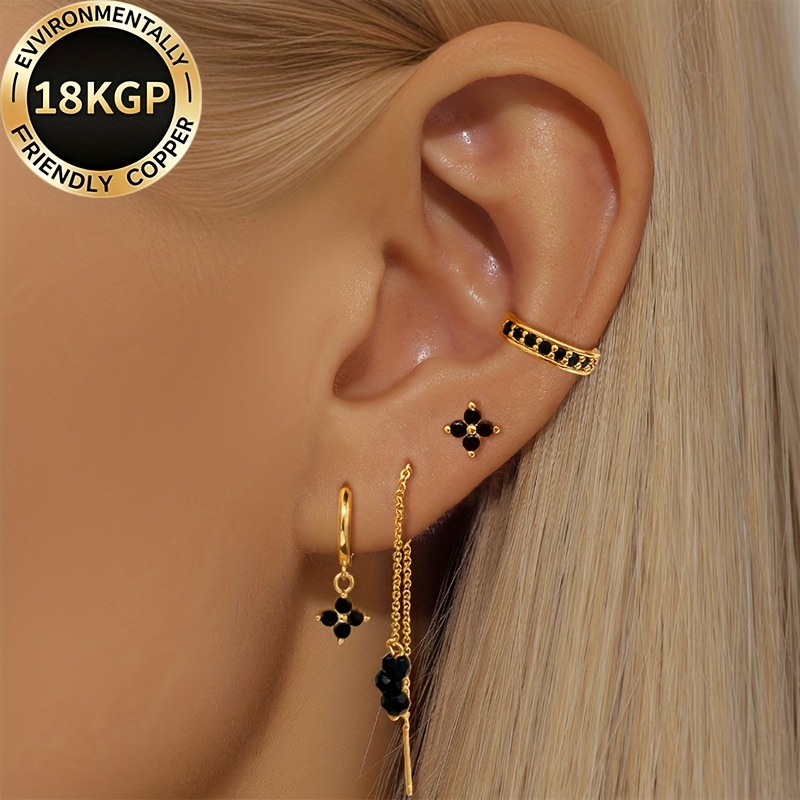 TEMU 4pcs/4-pair Simple Women's Hypoallergenic Copper 3a Zirconia Stud Earrings Set, Fashion Accessories, Perfect Gift, Gift For Mom, Women's Jewelry, Holiday Gift, Women's Earrings