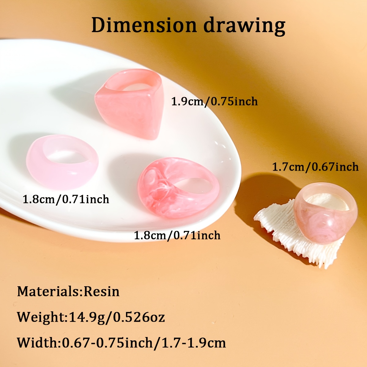 TEMU 4pcs Pink Elegant Classic Egg-shaped Geometric Resin Ring Set, Versatile For Daily Wear And Suitable As Gifts For Or Banquets
