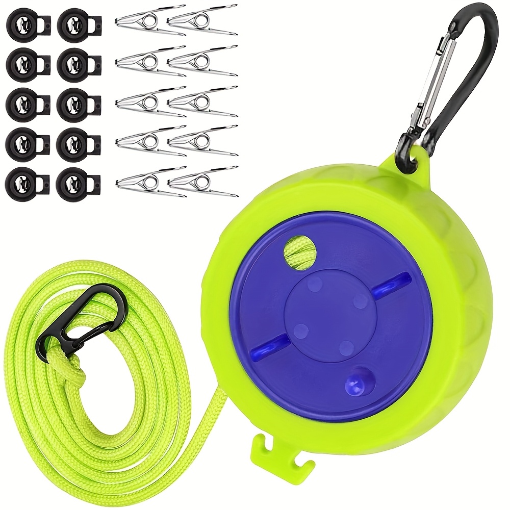 Image of Portable Camping Clothesline, Adjustable 33 Feet , Suitable For Hotel Travel, Outdoor, And Indoor Use, Another Model Includes 10 Pegs And 10 Windproof Clips, Clotheslines