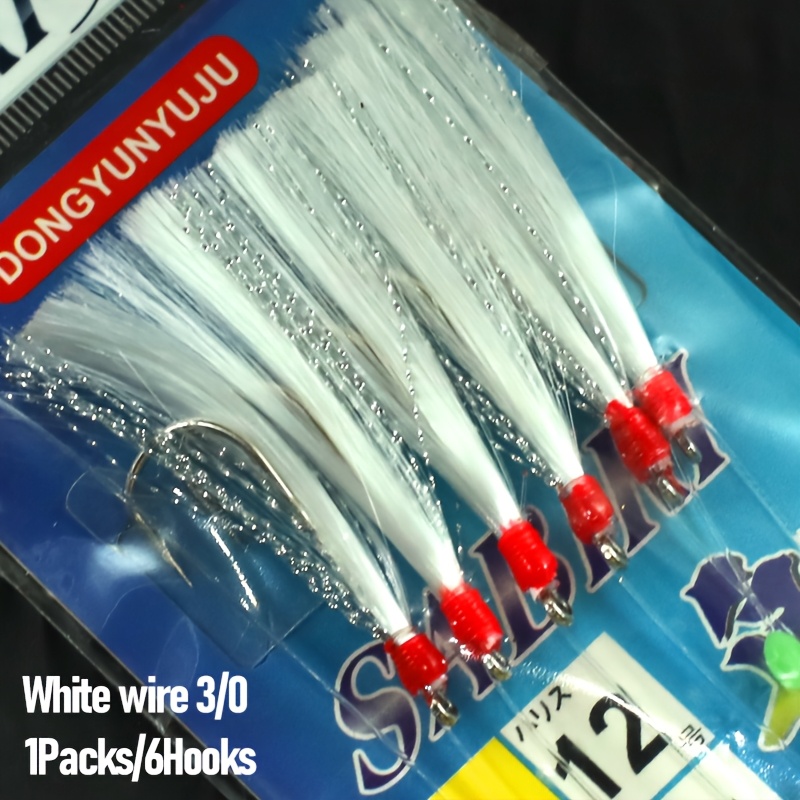 TEMU 1Pack/6Crochets Sabiki Pré- avec Crochet en Acier 2/0, 3/0, 4/0, Ligne Épaissie, Pêche en Mer, Idéal pour Attraper Maquereaux, Harengs, Calmars,
