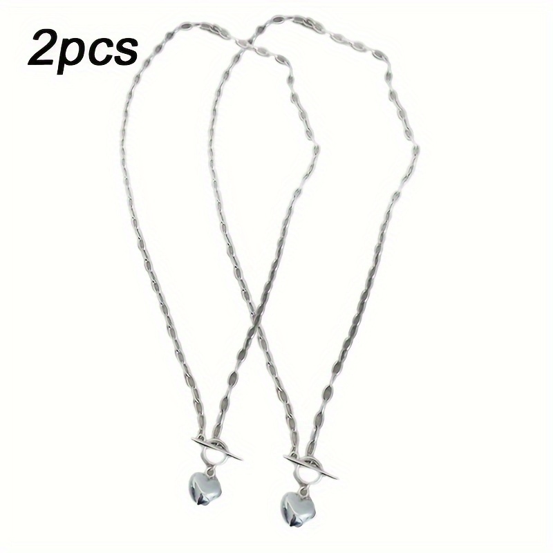 

2pcs Heart Necklace With Ot Buckle Simple Clavicle Chain Necklace