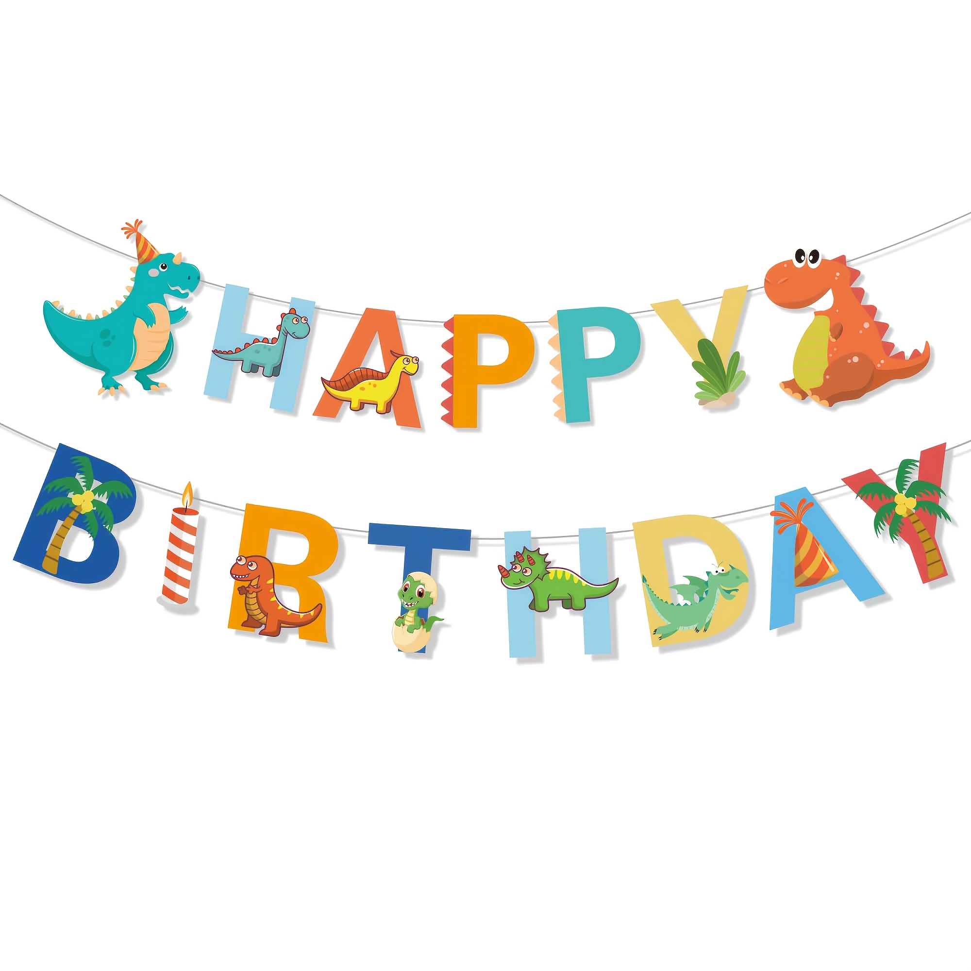 Image of Dinosaur Happy Birthday Banner - Dinosaur-themed Birthday Party Sign Decor, Dinosaur Birthday Banner Garland Suitable For Birthday And Shower Decorations