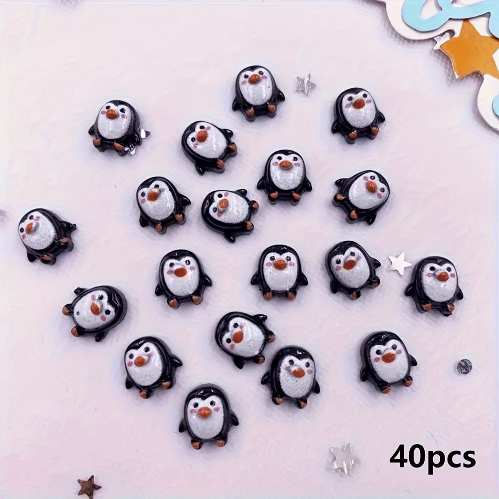 Image of Set Of 40 Mini Resin Penguin For Nail Art Charms - Adorable Black And White Flat Additions For Decorating For Nails, For Nail Art Supplies