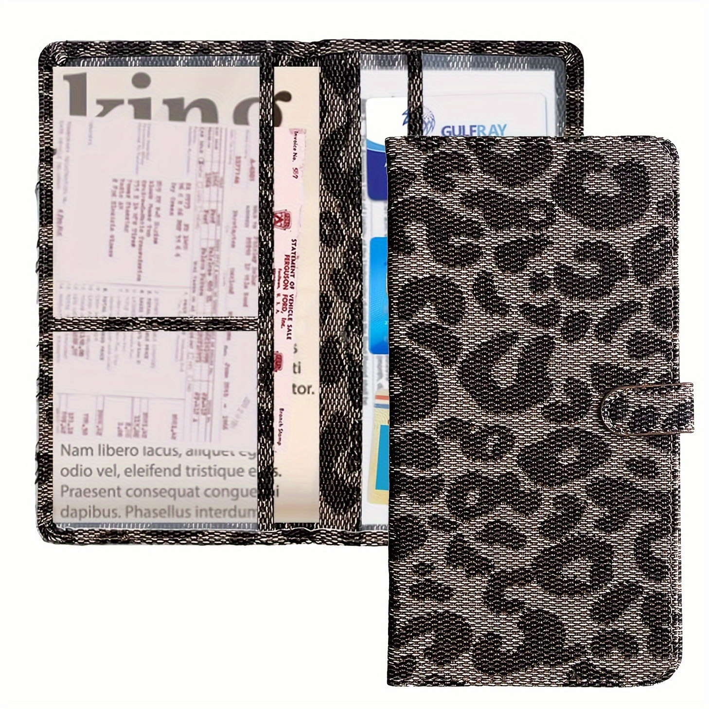 

Leather Car Document Holder With Magnetic Closure - Leopard Print, Fits All Models