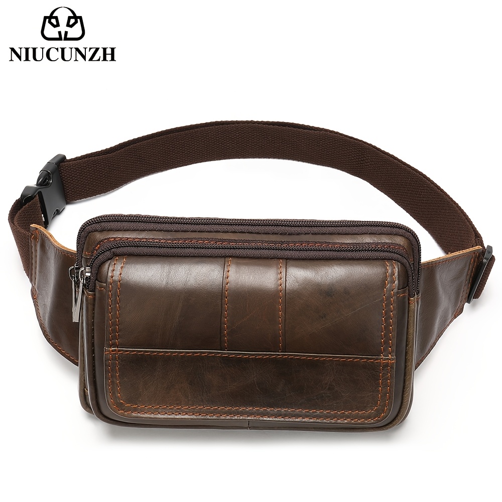 Image of Men's Genuine Leather Waist Bag Cowhide Chest Bag Casual Shoulder Bag For Works Travel Crossbody Bag