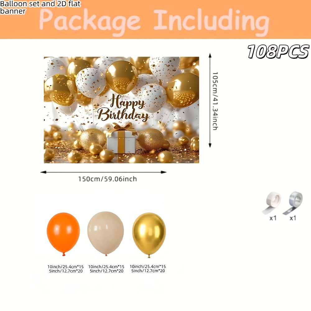 TEMU Ensemble de 108 ballons et d'un banner plat 2D en blanc, doré, pêche et orange pour un anniversaire avec un thème automnal