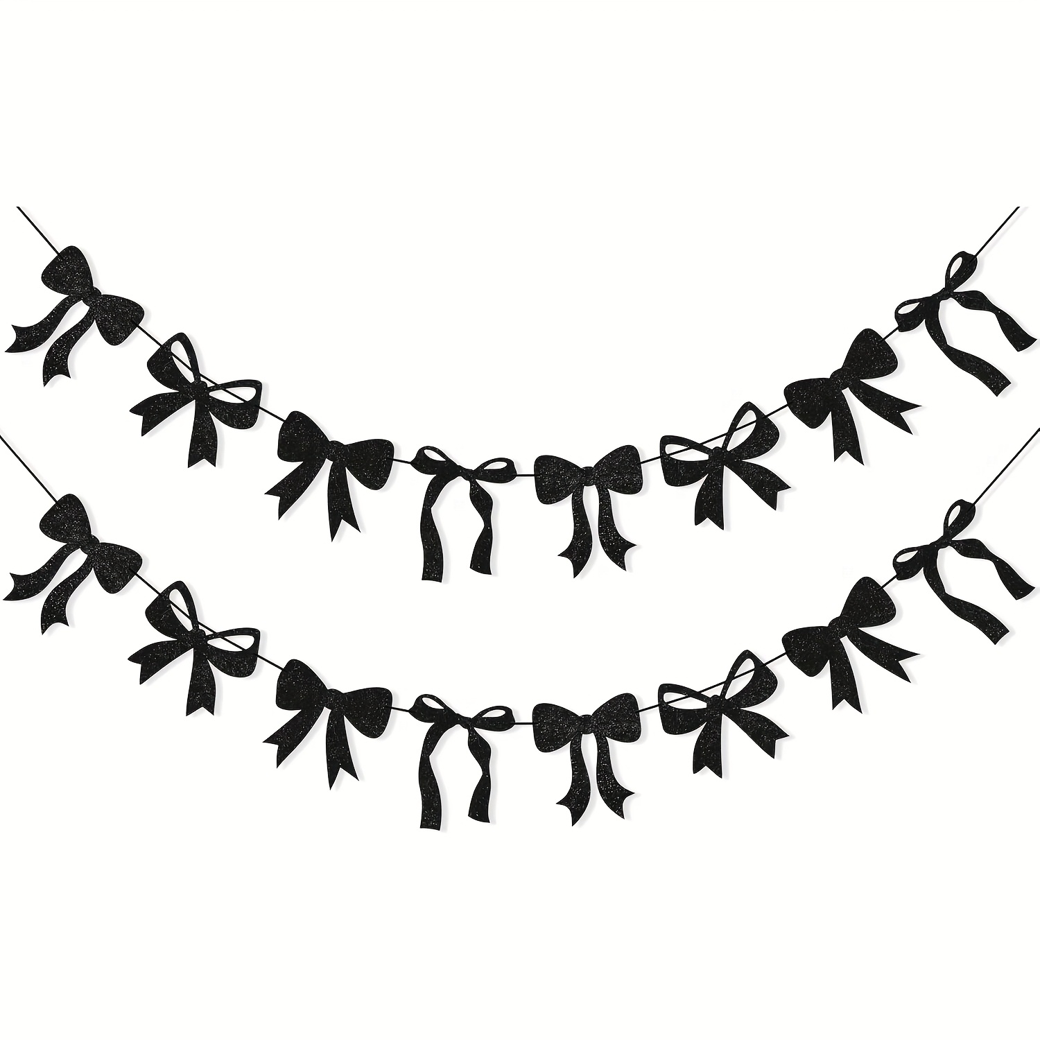 Black Glitter Bow Banner For Party Decoration, For Birthday Celebrations
