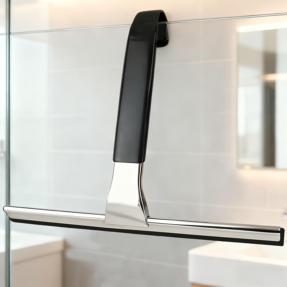 TEMU 올인원 스테인리스 스틸 샤워용 수세미: 간편한 보관을 위한 일체형 고리 디자인, 편안한 그립감을 위한 미끄럼 방지 핸들, 욕실, 유리, 타일, 자동차 앞유리에 적합한 다용도 표면 클리너