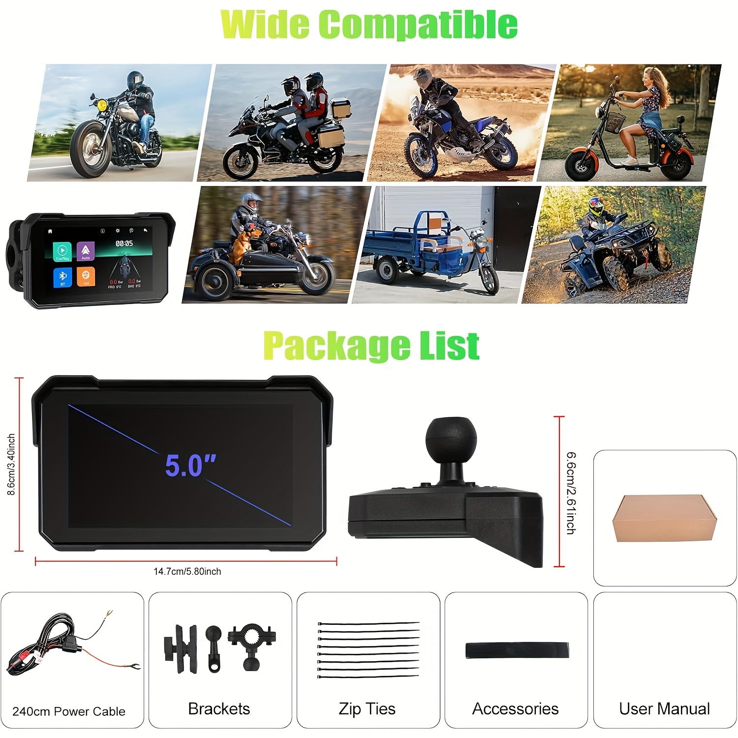 Pantalla Táctil Para Moto 5 Pulgadas - Android Auto Y CarPlay Inalámbrico - Resistente Agua