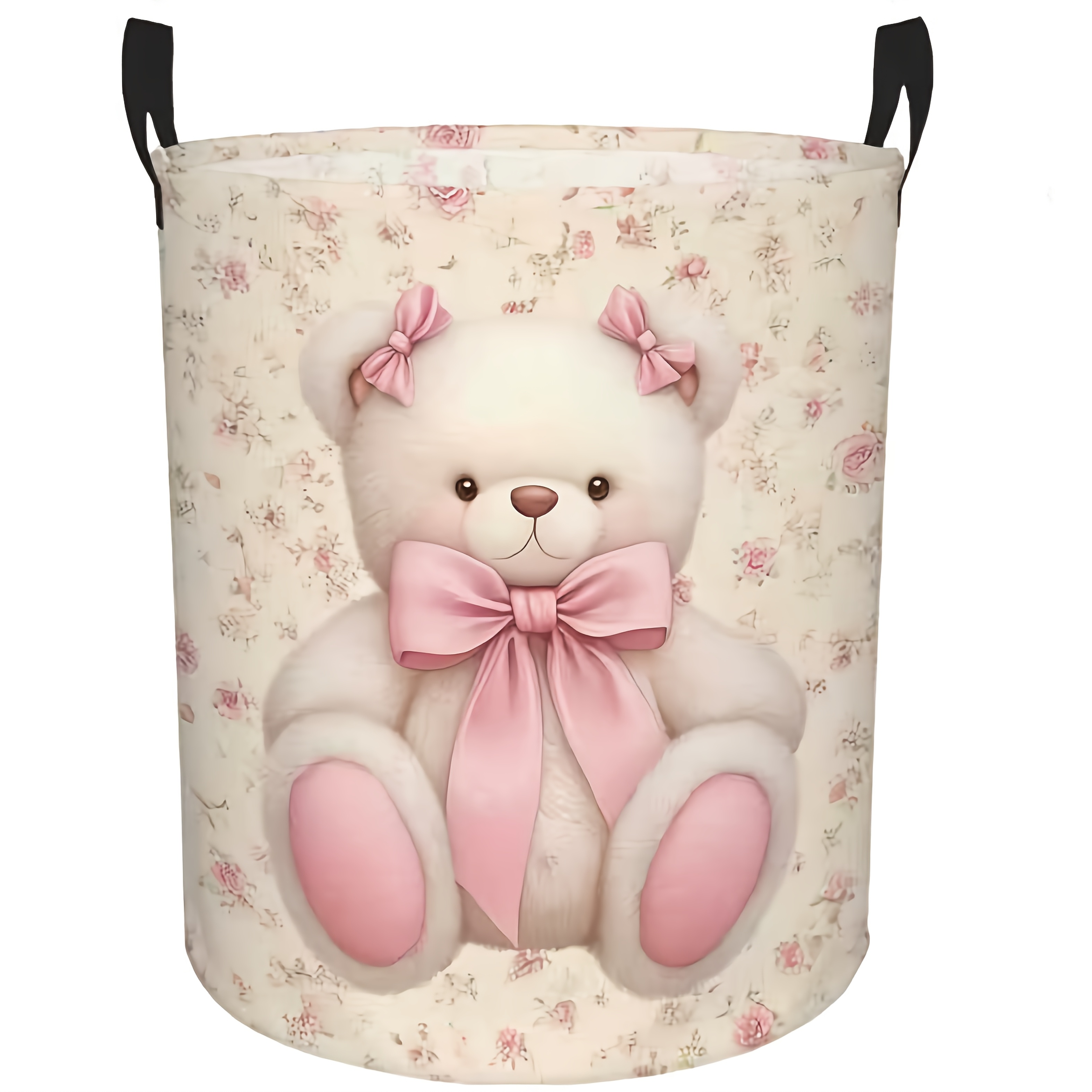 TEMU 1pc Teddy Bear Floral Pattern Country-style Clothing Storage Basket, Round Storage Basket, Suitable For Bathroom, Bedroom, Laundry Room