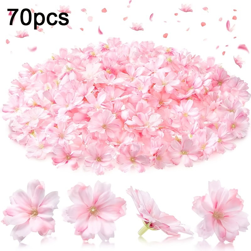 TEMU 70pcs Artificial Silkyy Cherry Flowers Heads Fake Wholesale Peony Daisy Decor For Bridal Hair Clips Headbands Dress Additions Wedding Party