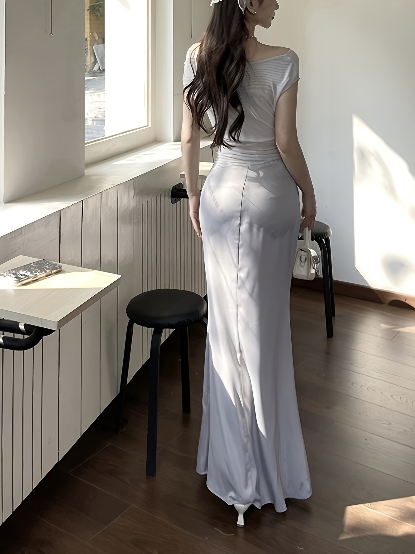 casual satin dress Oakley Keyhole Satin Midi Dress • Shop American Threads Boutique Blue / M