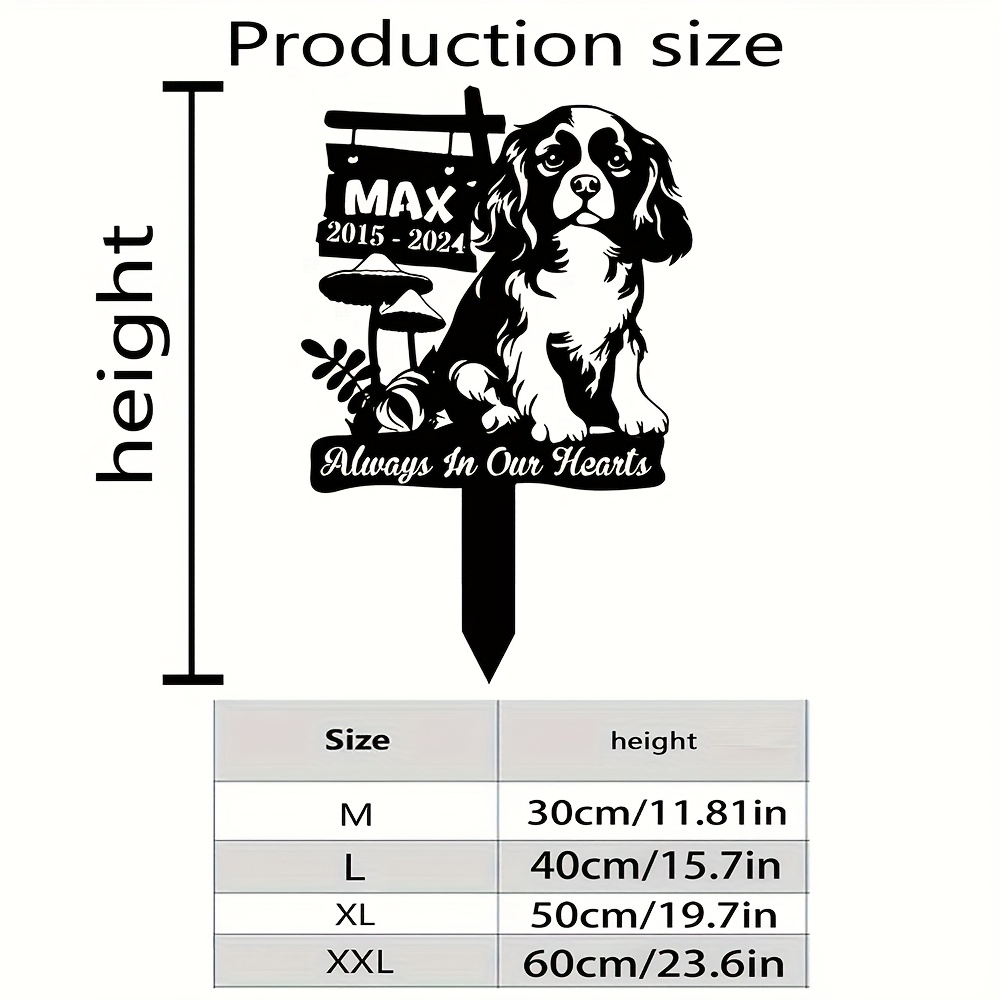 TEMU Customized King Charles Spaniel Memorial Garden Stake - Personalized Metal Dog Grave Marker With " In Our Hearts" Engraving, Decorative ,