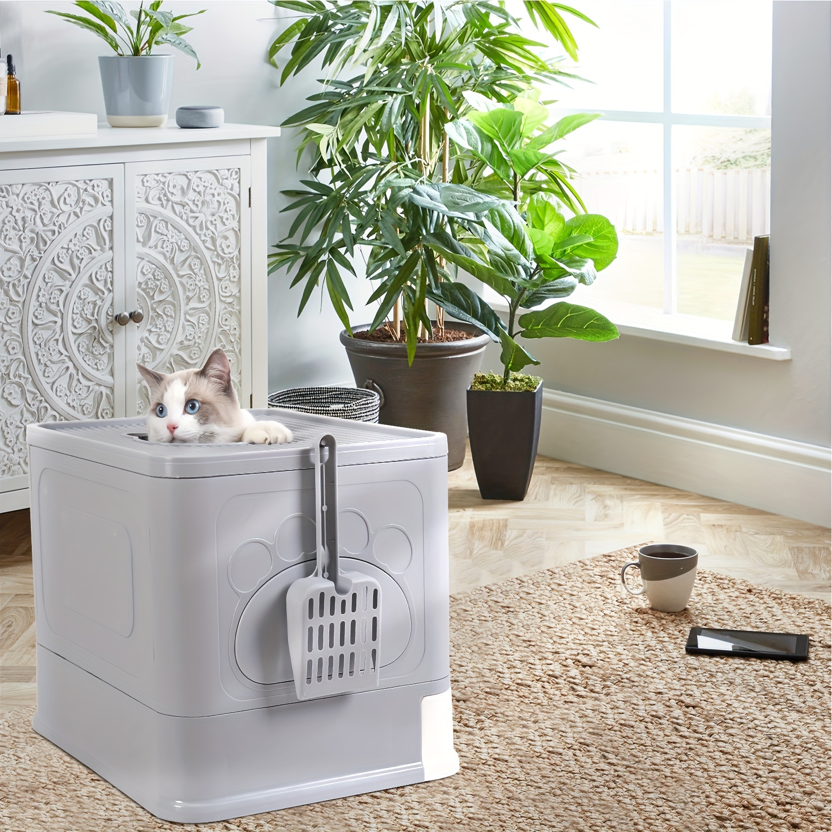 TEMU Wisfor Enclosed Cat Litter Box With Drawer, Massage Cat Litter Box, Rectangular Cat Litter Box, Removable Design