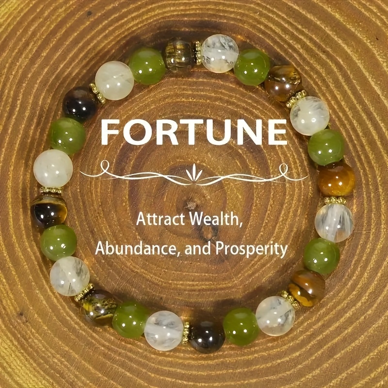 TEMU Bracelet de pour femme, fabriqué en d'œil de tigre et en perles de cristal jaune artificiel, présente une structure élastique qui attire et la