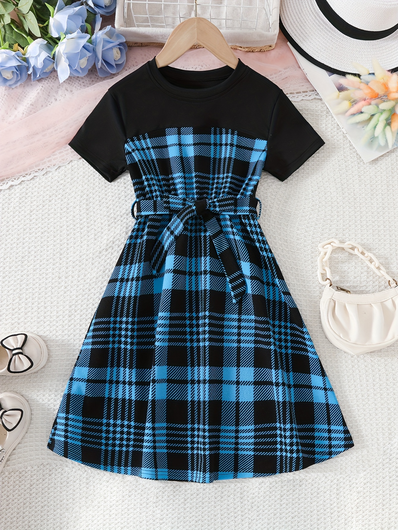 blue and white floral dress shirt Maxi Linen Dress in Stirling Plaid