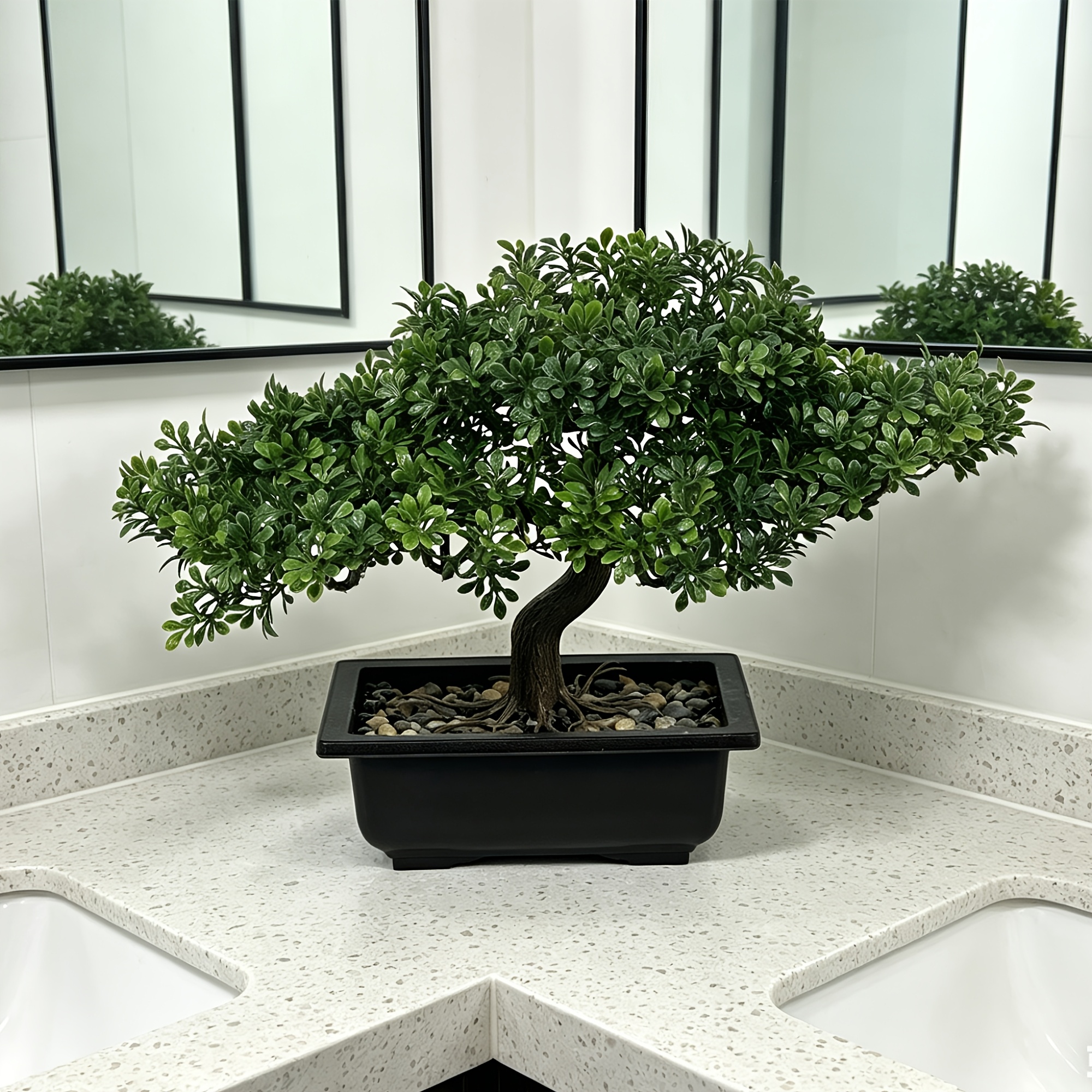 Artificial Aglaia Odorata Bonsai with Stone Accent