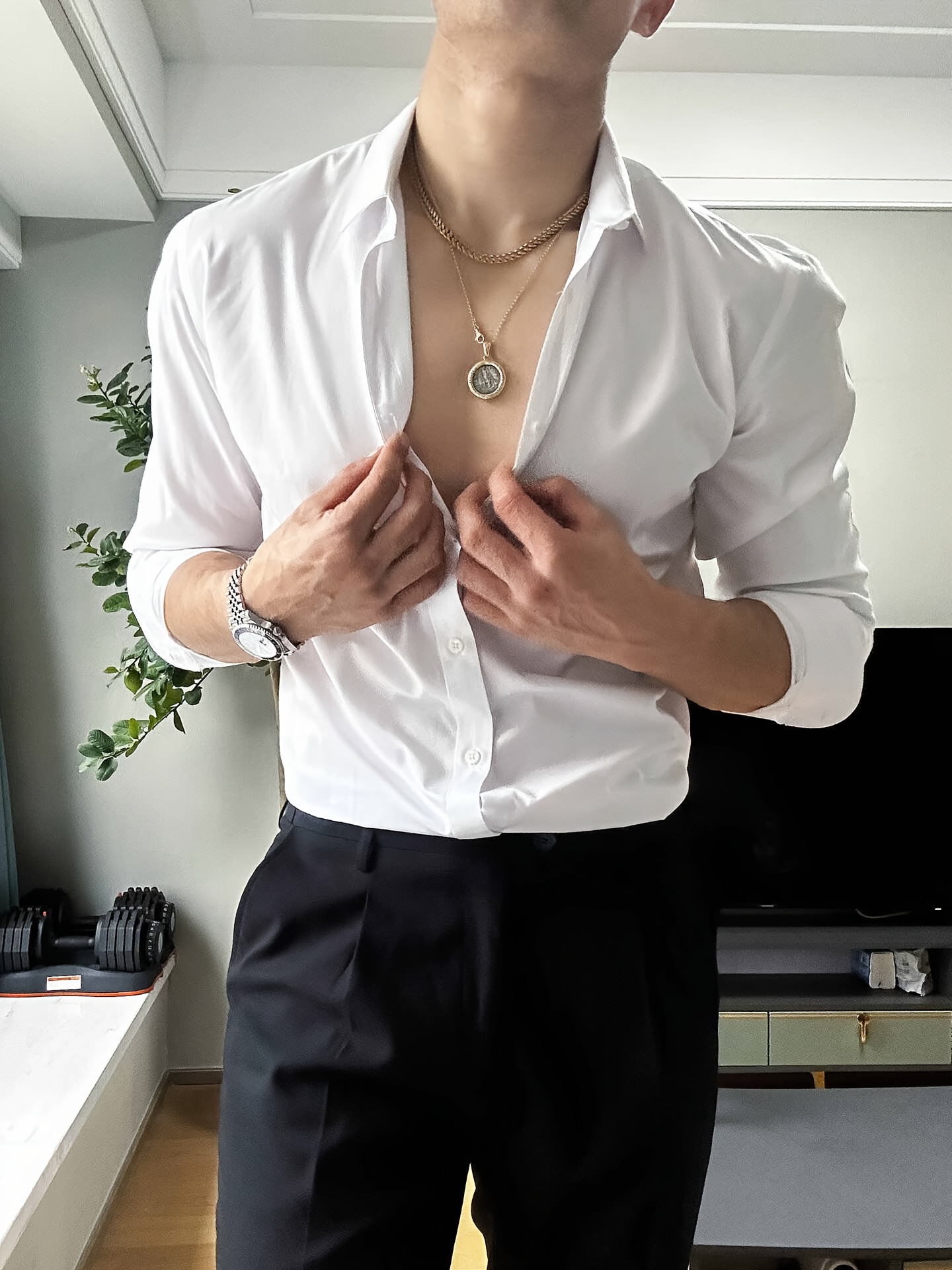 mens classic white dress shirt non stretch fabric button Temu