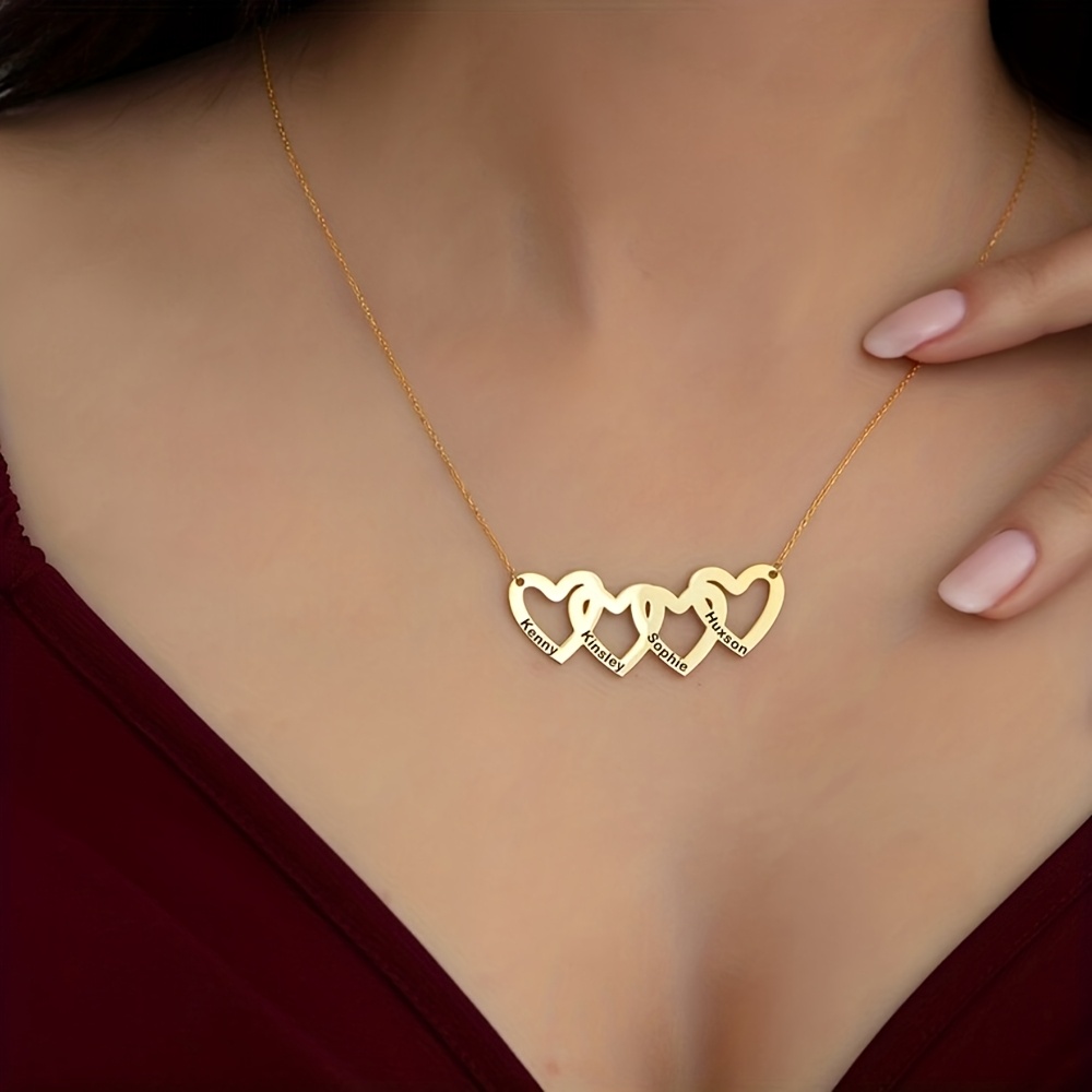 Custom Name Family Necklace — Multi-Name Heart Pendant Gift